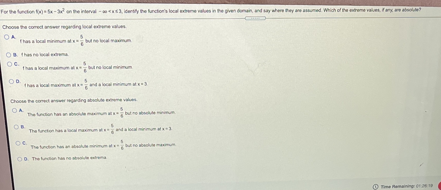 For the function f(x)= 5x 3x2 on the interval 00 < x