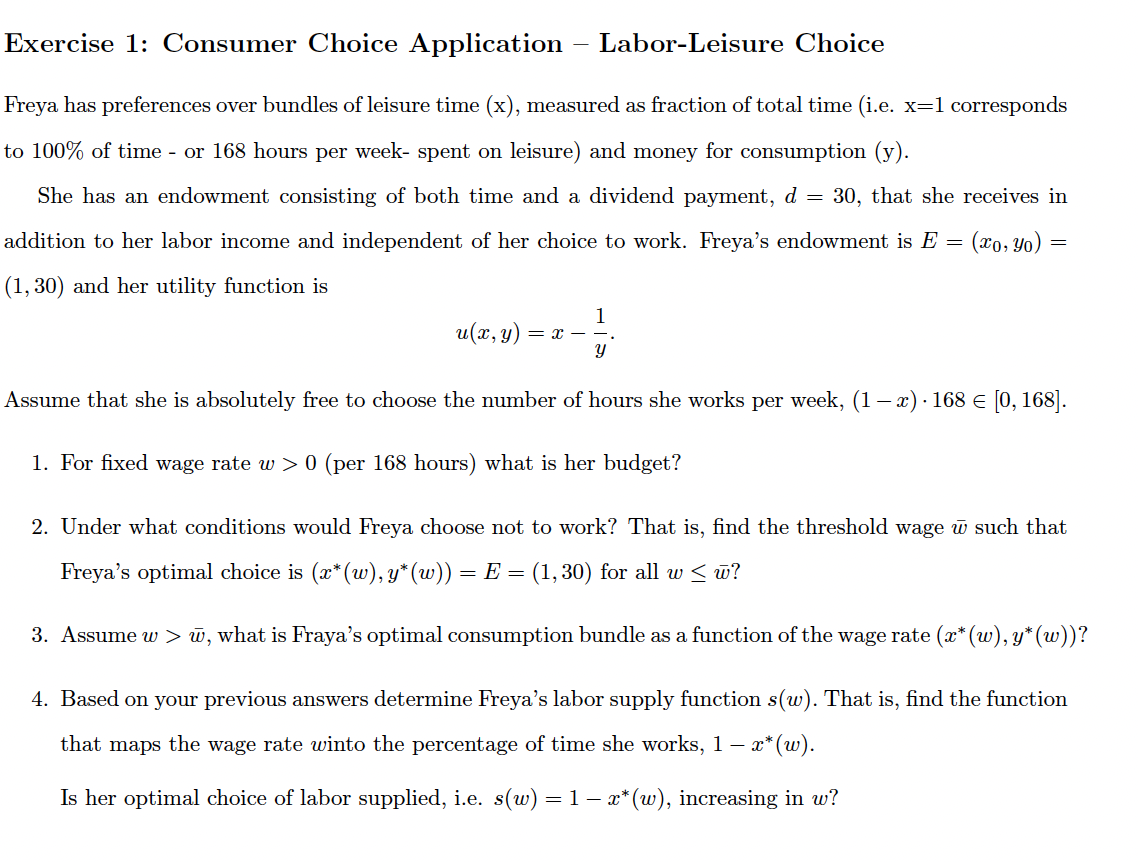 bundles of leisure time (x), measured as fraction of total time (i.e.