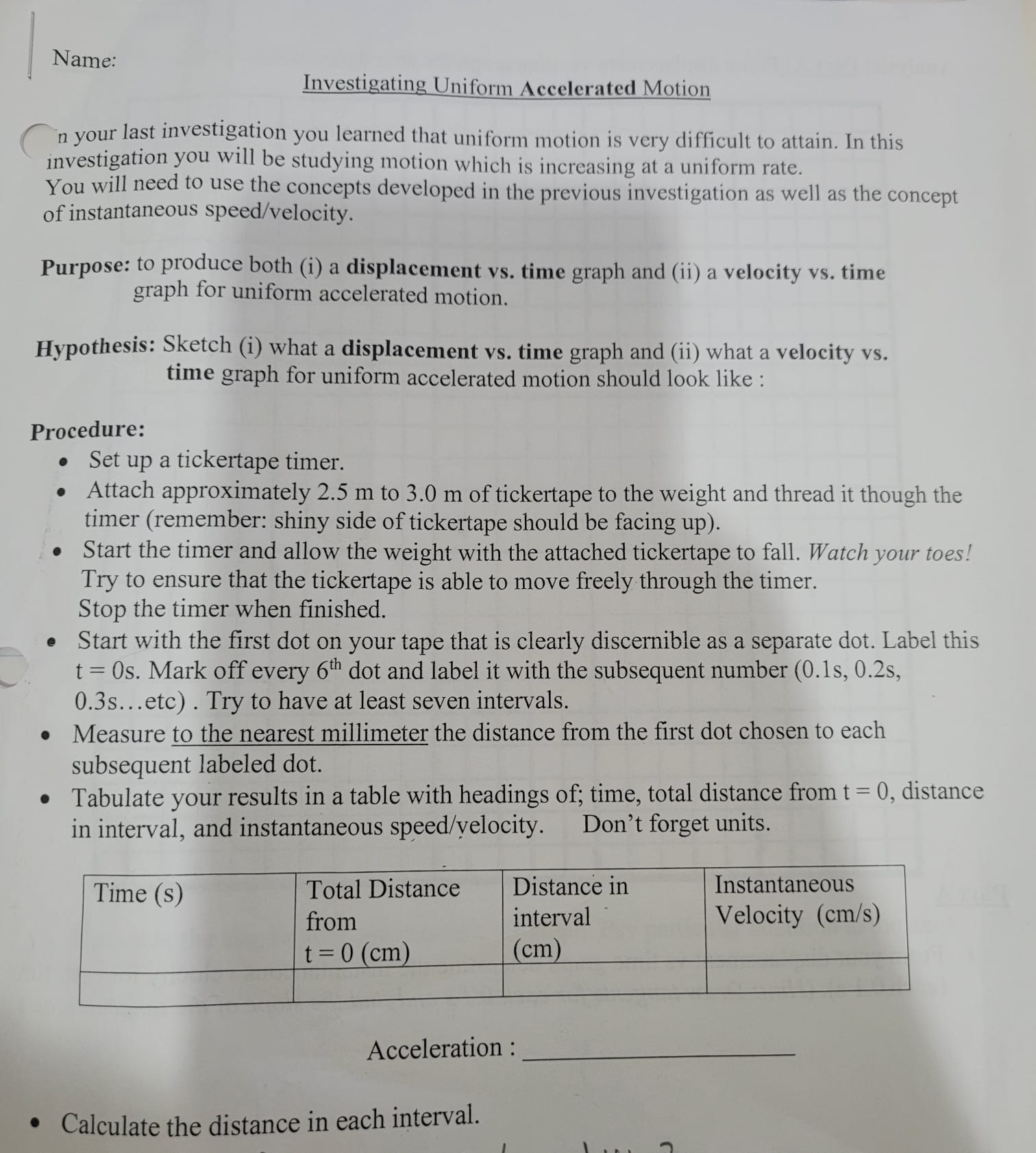 data. Part B Part A 1. From your displacement vs time graph