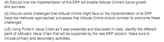  (4) Discuss how the implementation of this ERP will enable Altitude
