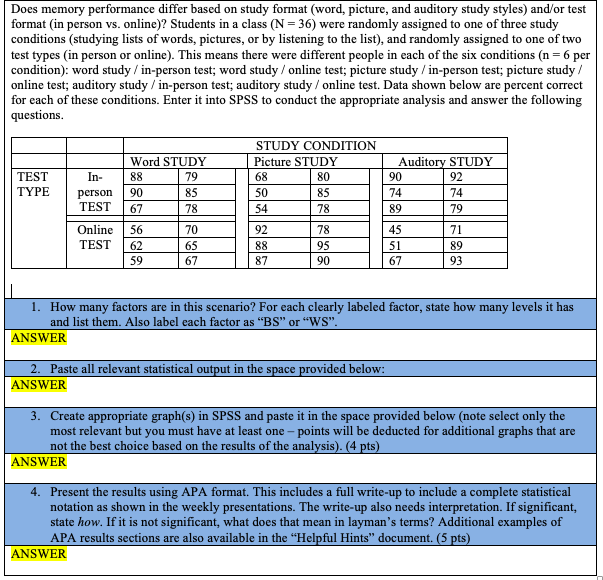 auditory study styles) and or test format (in person vs. online)? Students