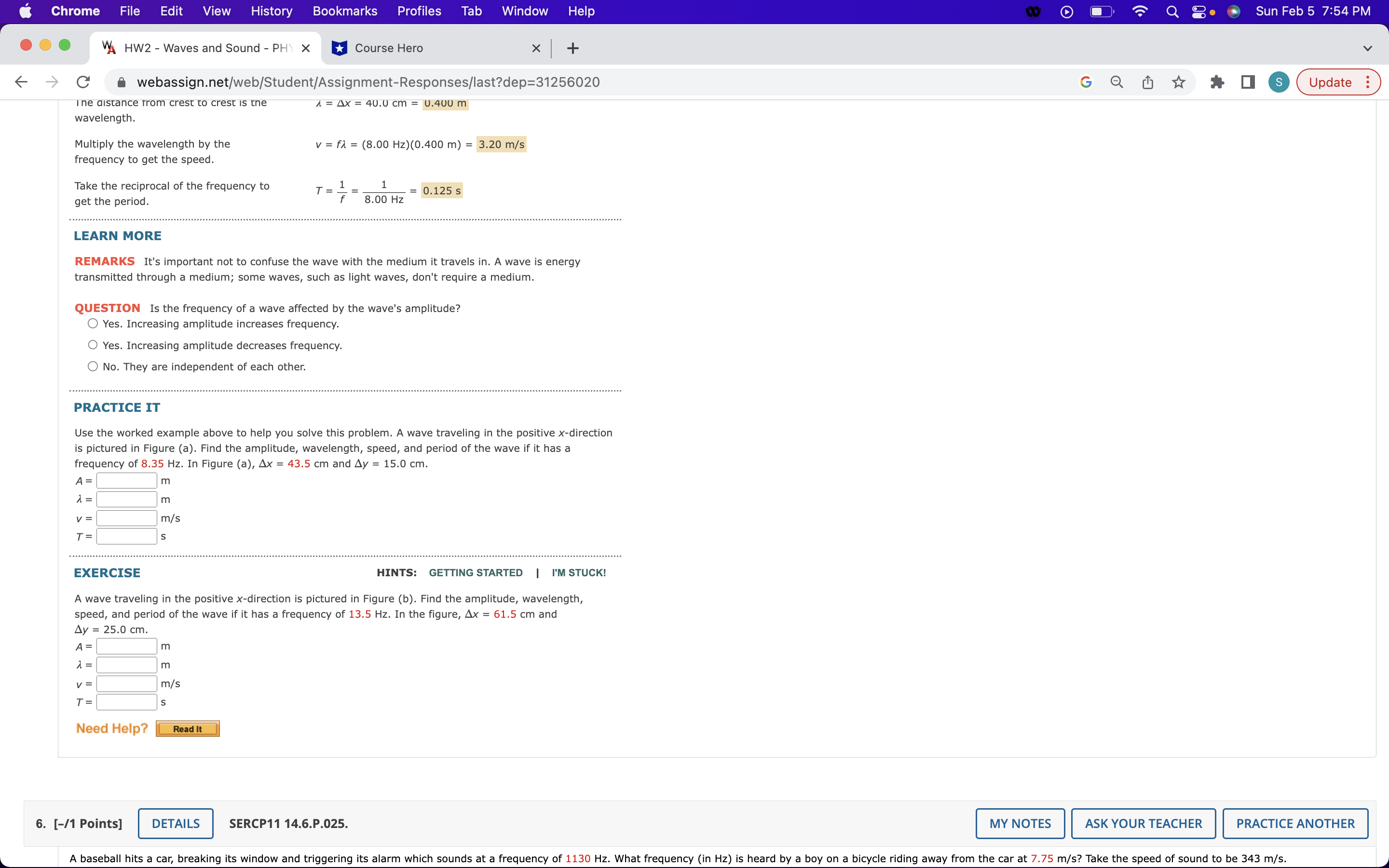 X Course Hero x l + C' i webassign.net/web/Student/Assignmem-Responses/last?dep=3'l256020 3 me CllS(anCe