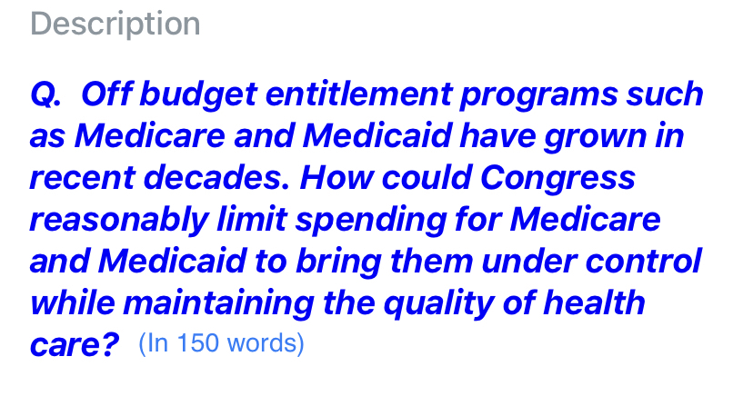 refer to question below. Description Q. Off budget entitlement programs such as