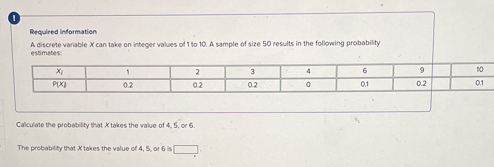 Required information A discrete variable X can take on integer values