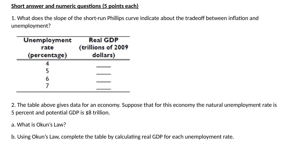  Short answer and numeric questions (5 points each) 1. What does