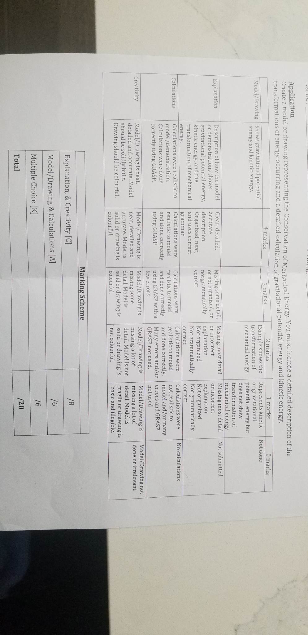 Application Create a model or drawing representing the Conservation of Mechanical