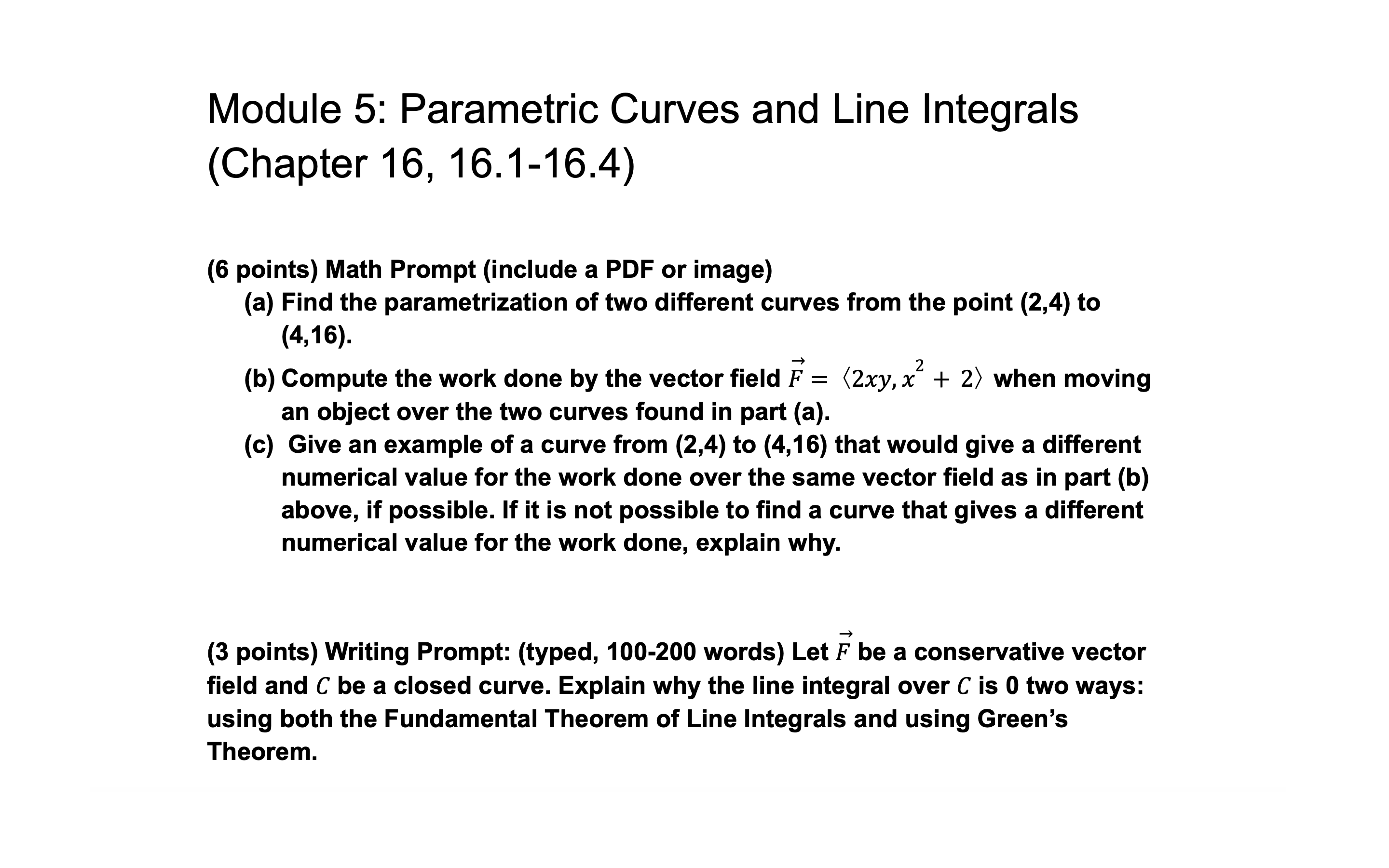 Module 5: Parametric Curves and Line Integrals (Chapter 16, 16.116.4) (6