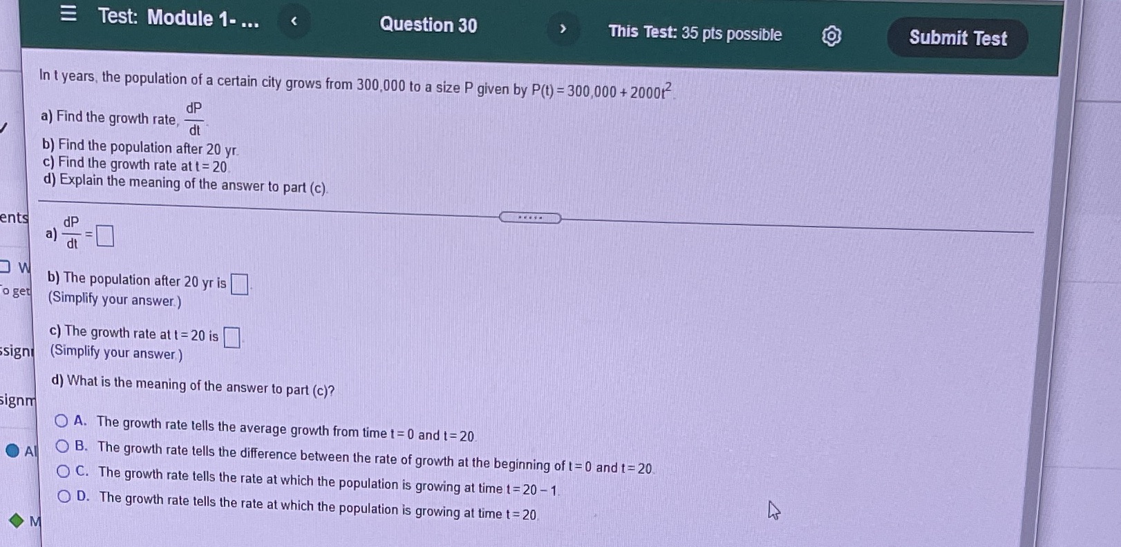 Submit Test Test: Module 1- Question 30 This Test: 35 pts possible