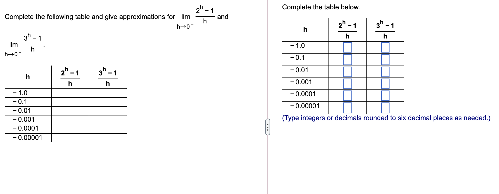 2h _ 1 Complete the table below. Complete the following table