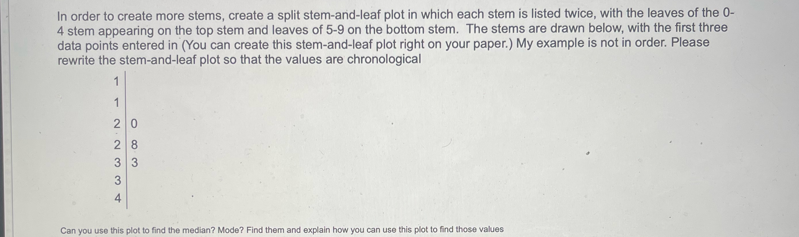 Please help In order to create more stems, create a split stem-and-leaf