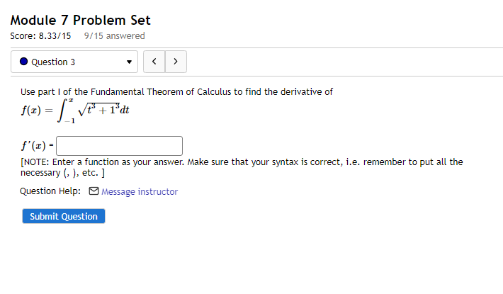 Module 7 Problem Set Score: 8.33/15 9/15 answered Question 3 use part