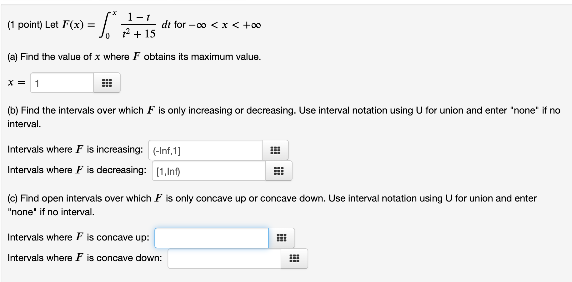 +00 t2 15 (a) Find the value of x where F obtains
