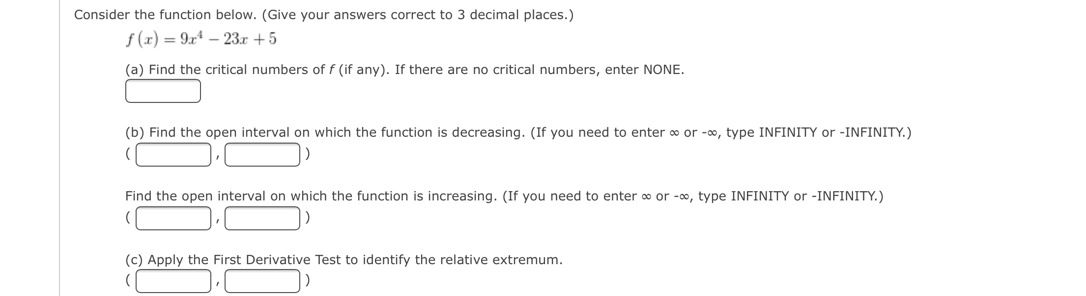  Consider the function below. (Give your answers correct to 3 decimal