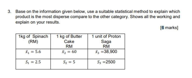  3. Base on the information given below, use a suitable statistical