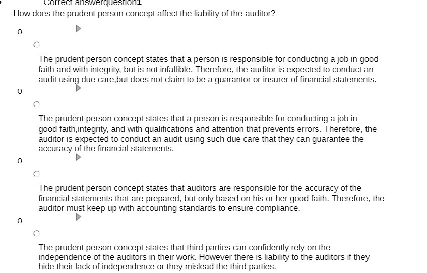 Correct answerquestions How does the prudent person concept affect the liability