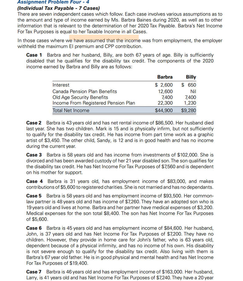  Assignment Problem Four - 4 (Individual Tax Payable - 7 Cases)