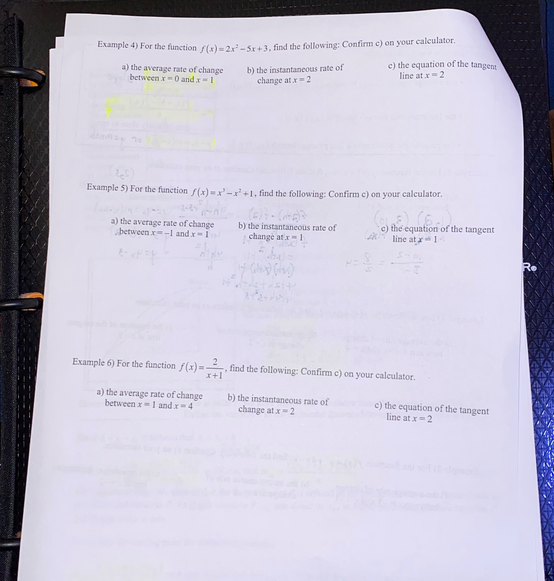 Please answer all parts with working Example 4) For the function f(x)