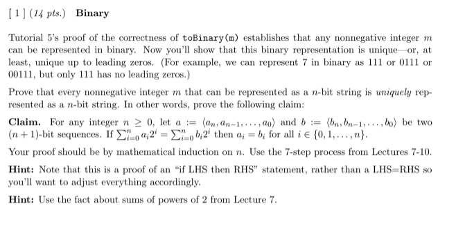  [1 ] (14 pts.) Binary Tutorial 5's proof of the correctness
