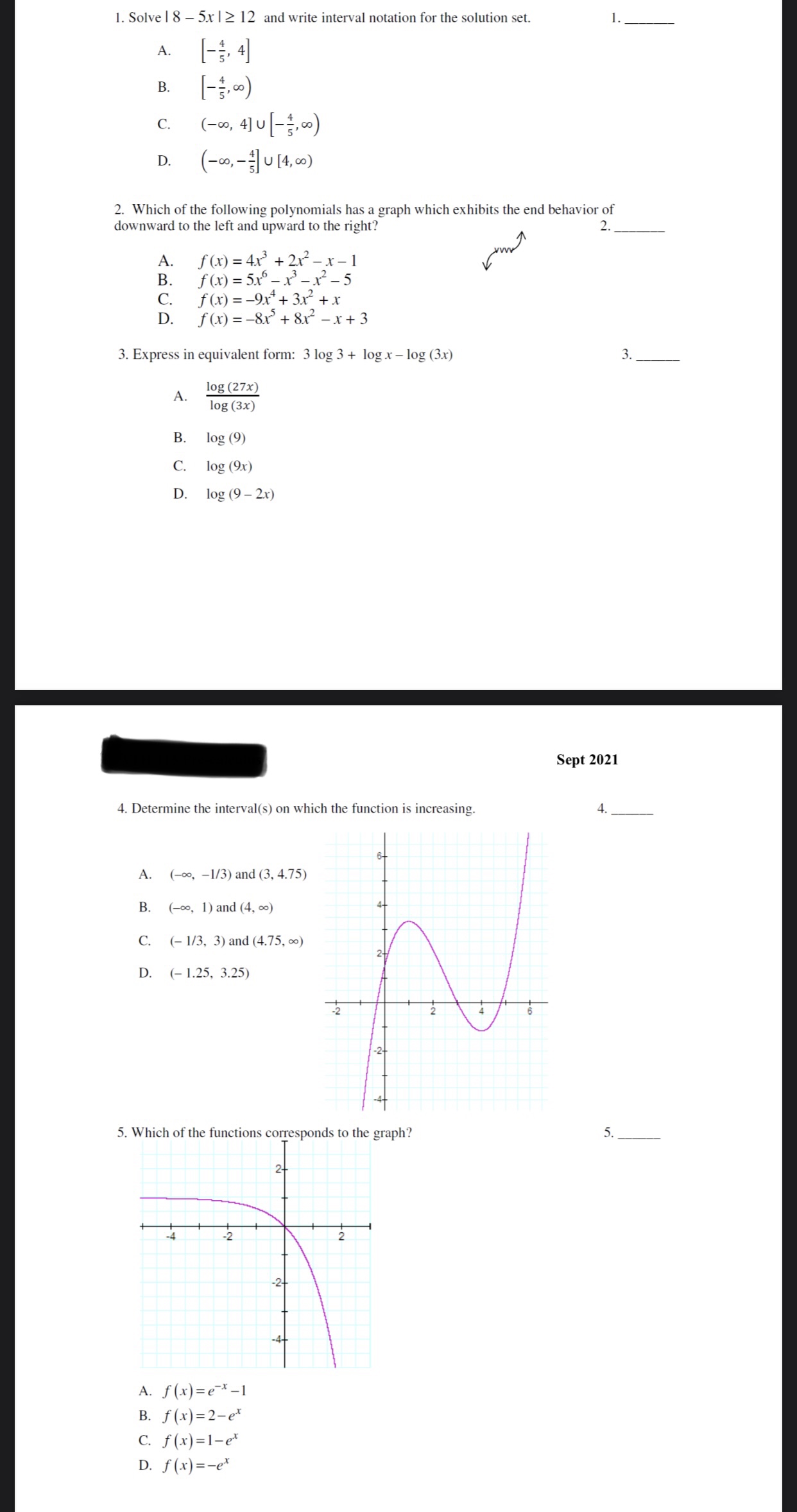 notation for the solution set. I. ., [-3. 4] n. Hm) C.