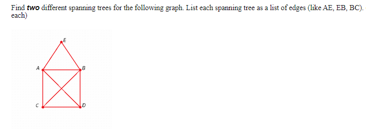 Please Do fast & Correctly..Thanks Find two different spanning trees for the