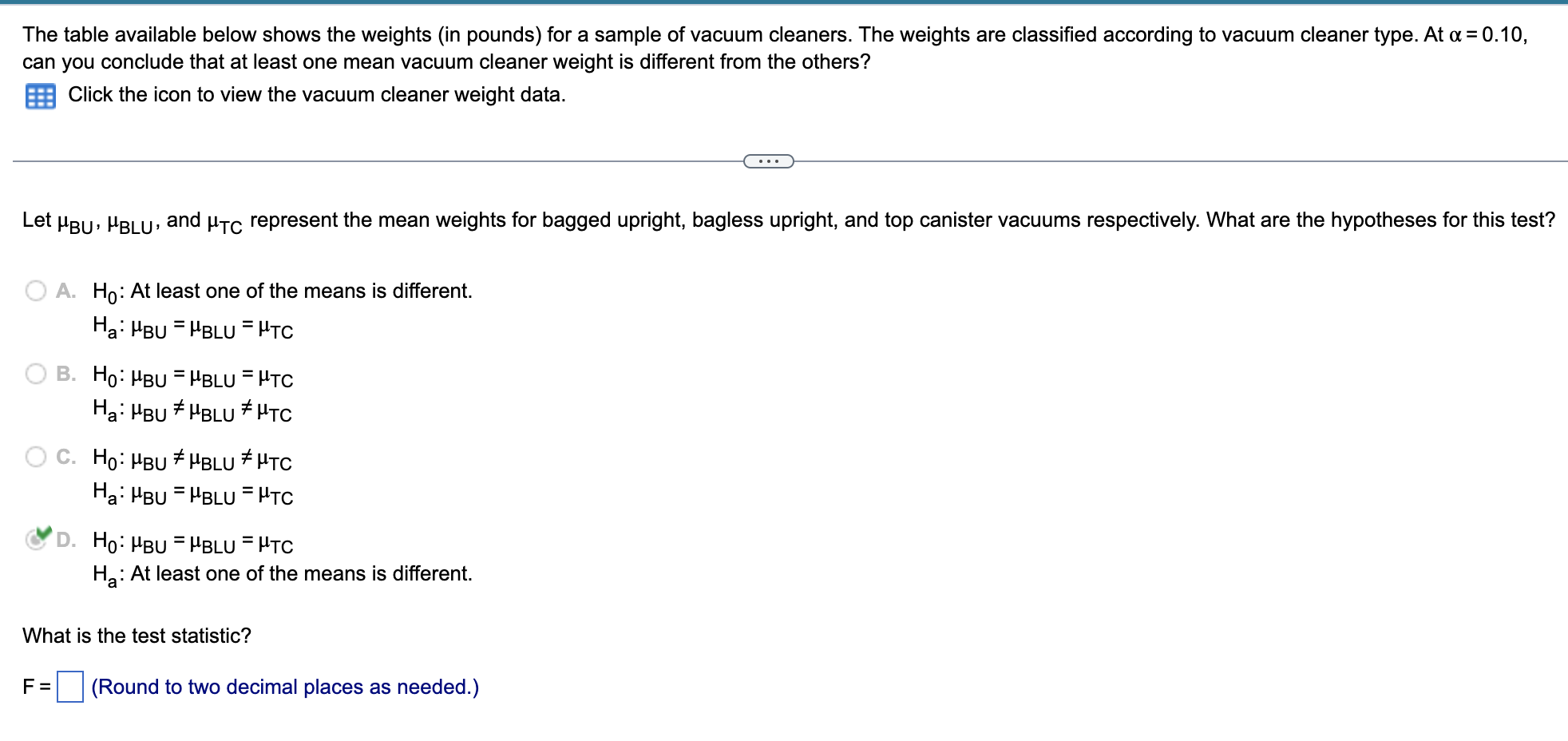 The table available below shows the weights (in pounds) for a