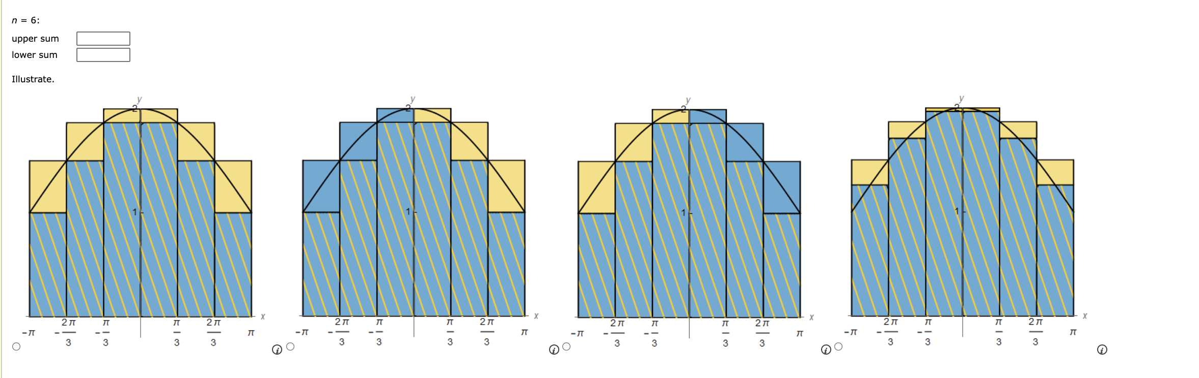 width. Evaluate the upper and lower sums for X x) = 1