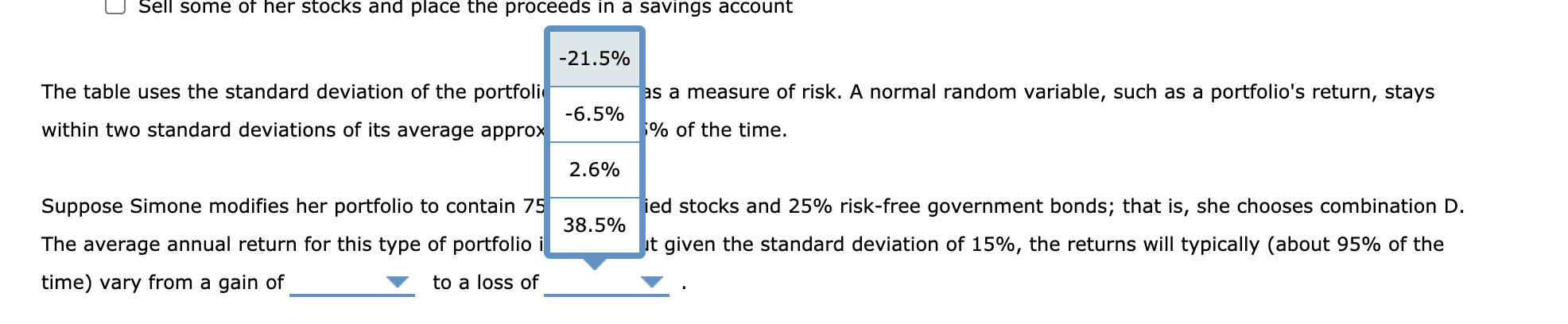 risk and return associated with different combinations of stocks and bonds. Fraction