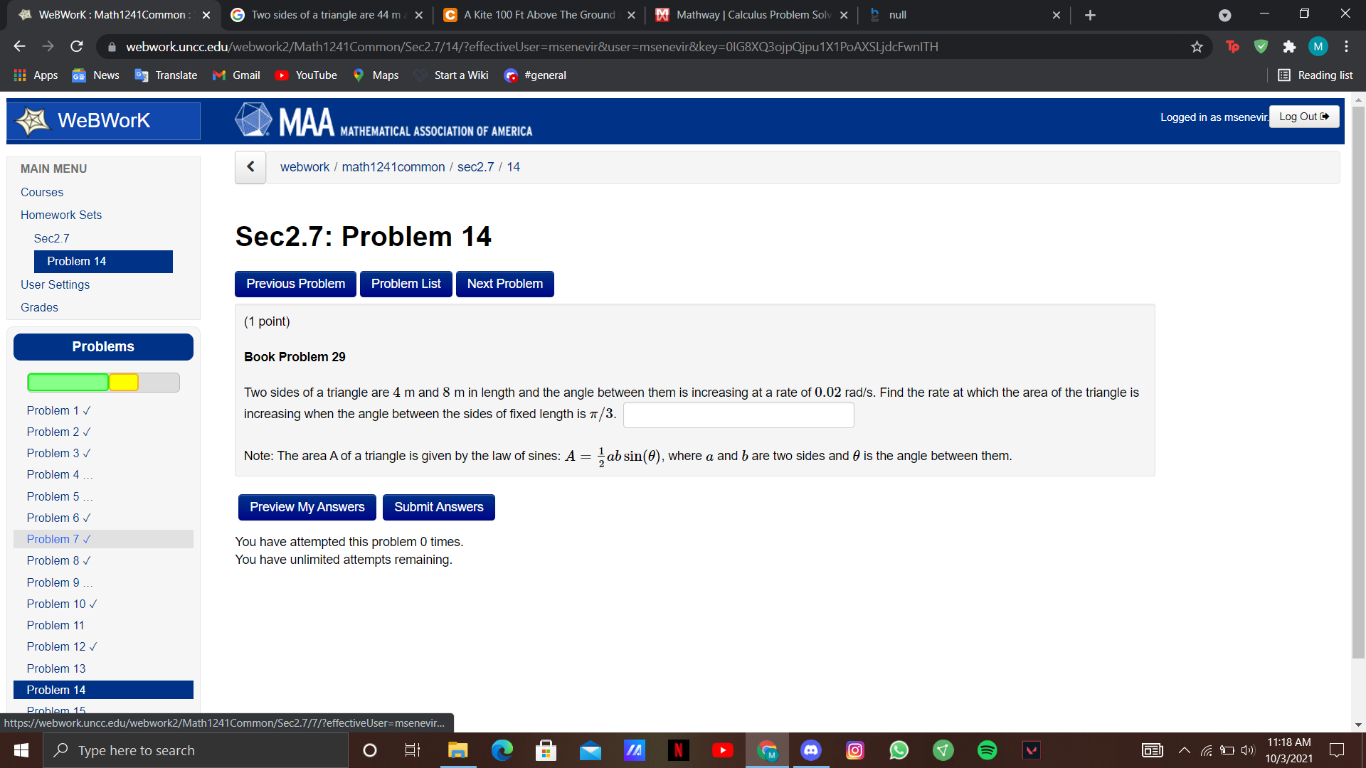 WeBWork : Math 1241Common : x G Two sides of a