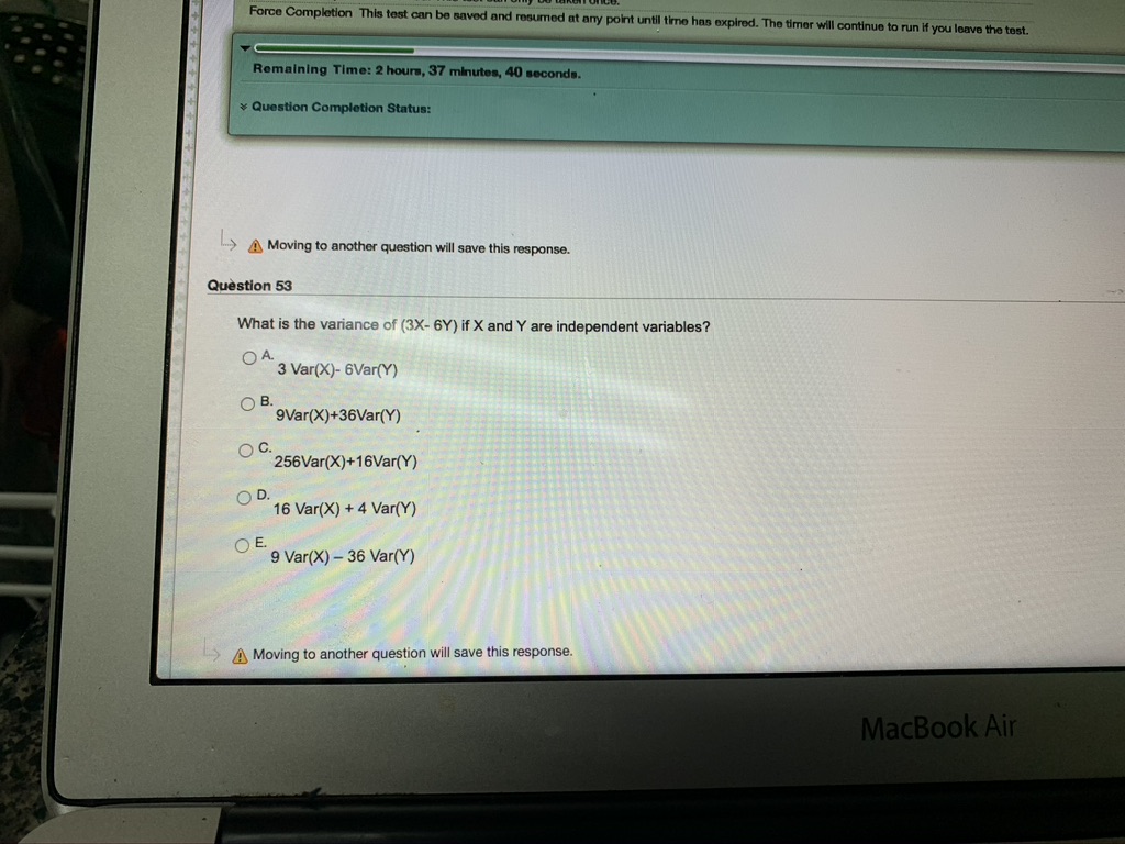 leave the test. Remaining Time: 2 hours, 38 minutes, 37 seconds. Question