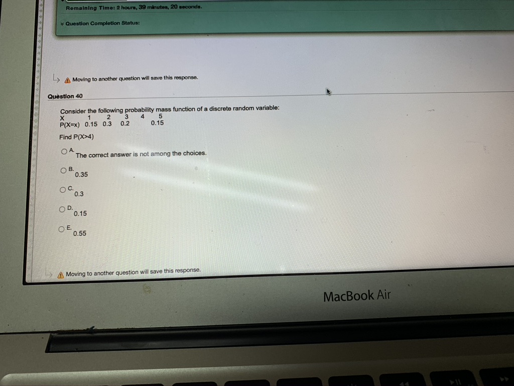 Completion This test can be saved and resumed at any point until