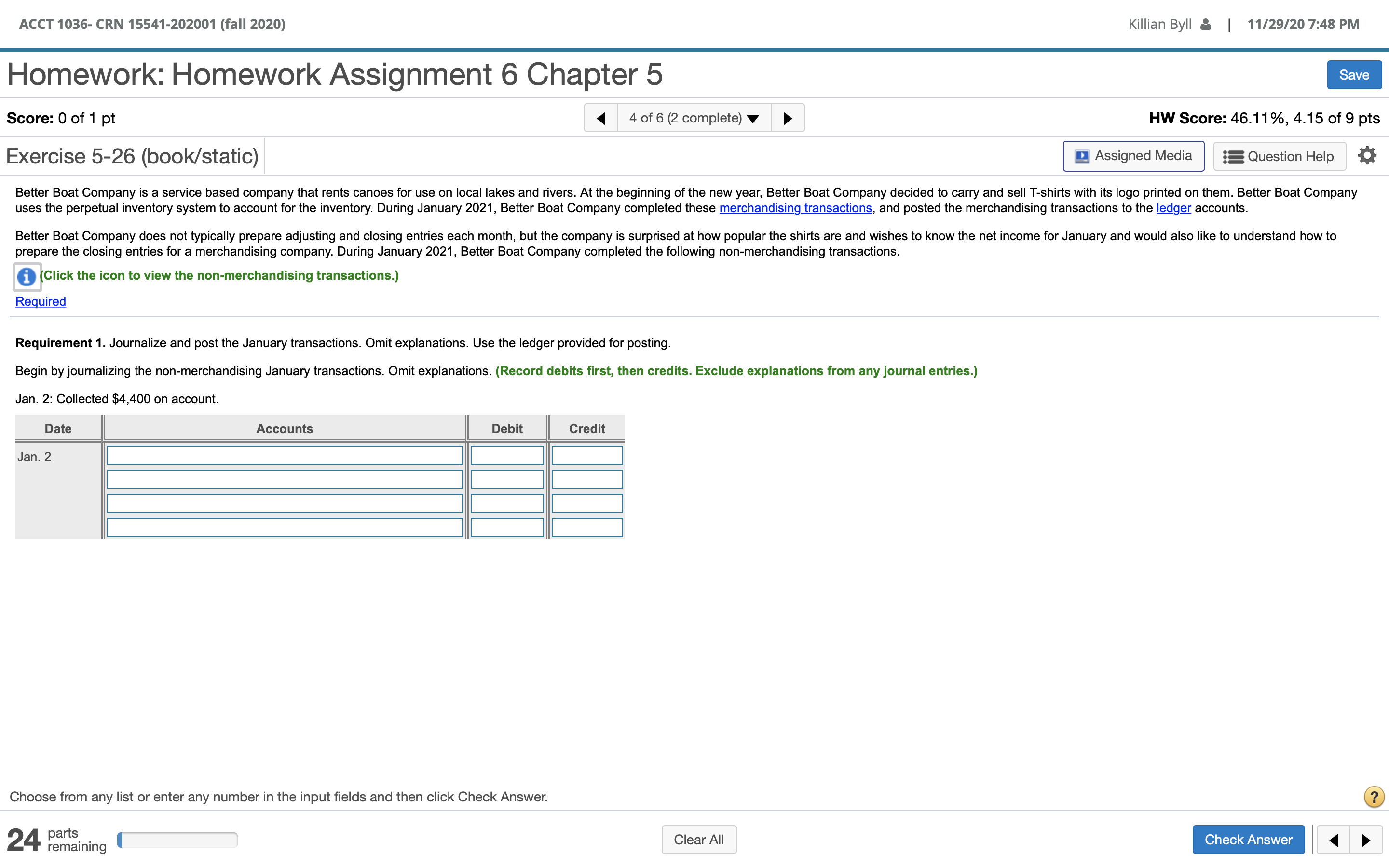 Can I please get help with these transactions? ACCT 1036- CRN 15541-202001