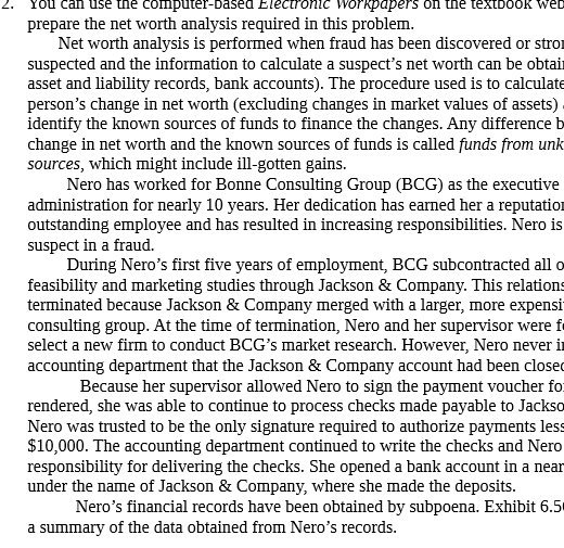 prepare the net worth analysis required in this problem. Net worth analysis