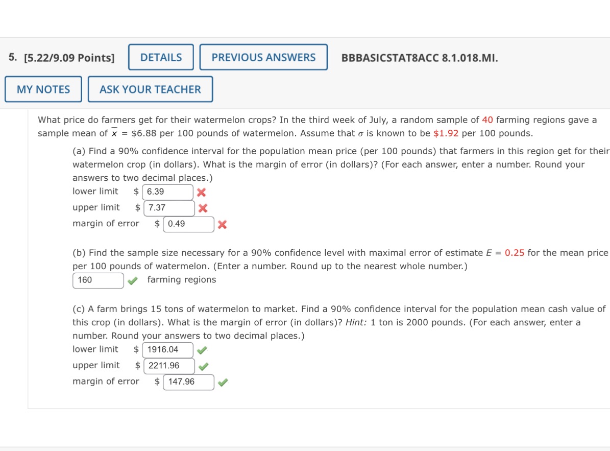  5. [52219.09 Points] DETAILS PREVIOUS ANSWERS BBBASICSTATBACC 8.1.018.MI. MY NOTES ASK