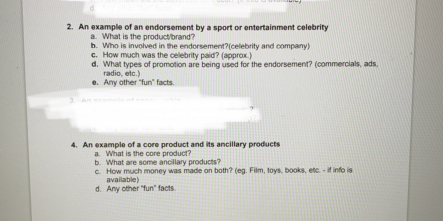 This is marketing I need help with 2 and 4 d. other