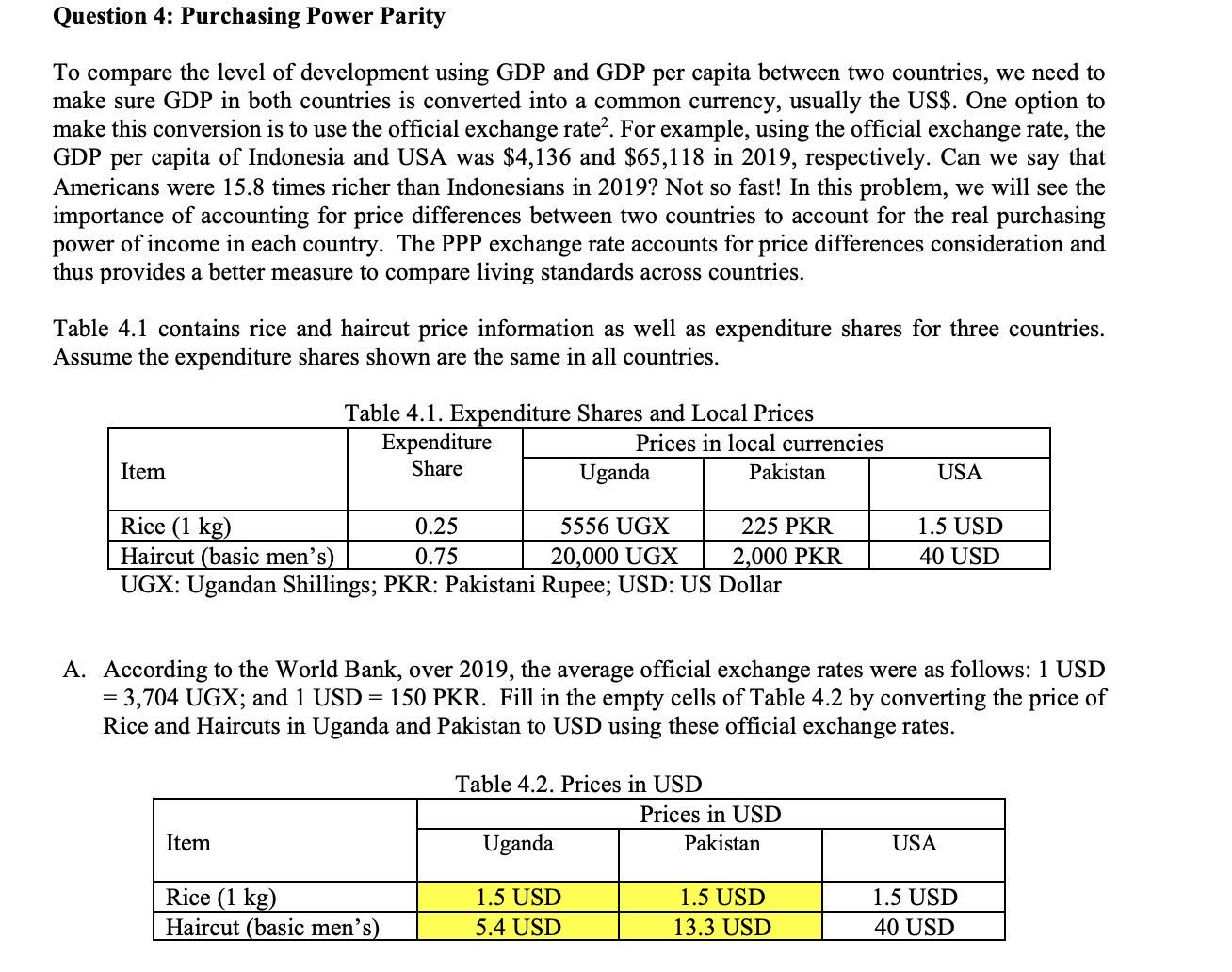 empty cells in Table 4.3 using information from Table 4.1 and the