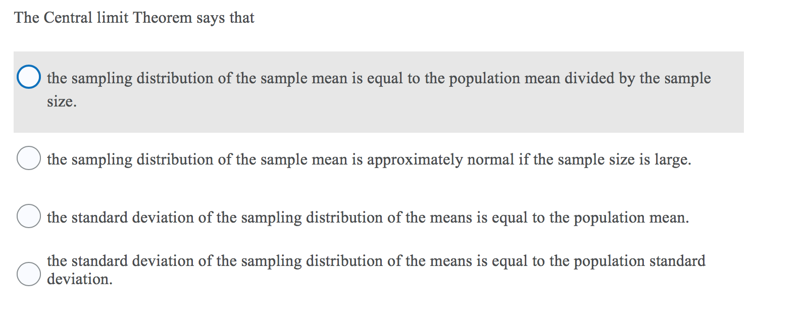 sampling distribution of the means is equal to the population standard deviation.