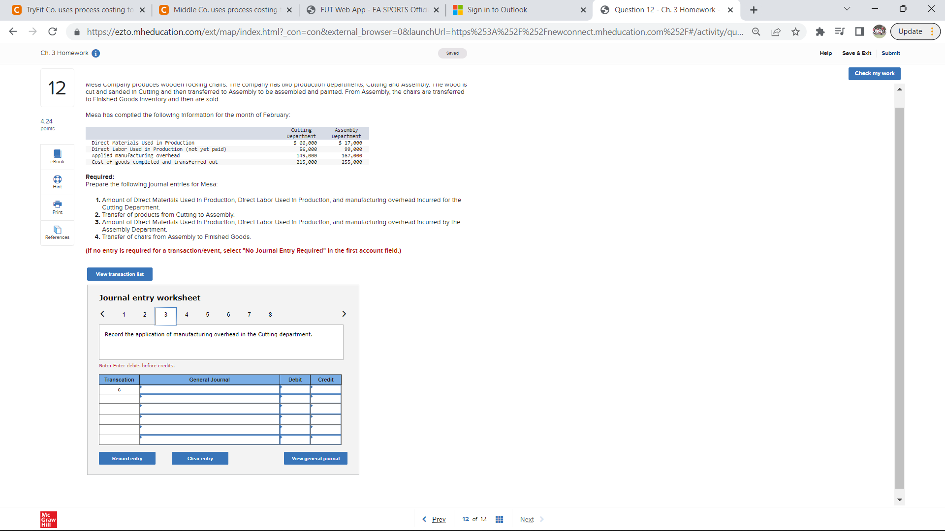 x Sign in to Outlook X Question 12 - Ch. 3 Homework