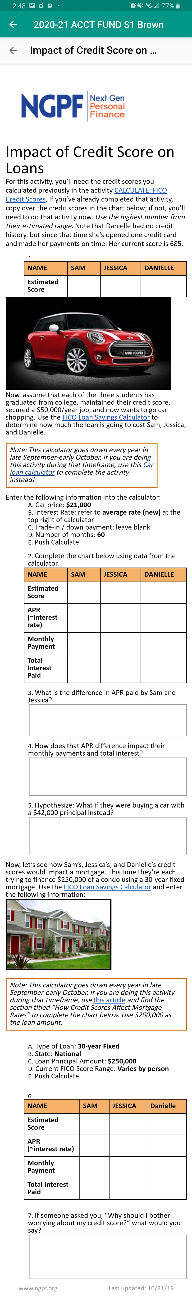 Need help with this accounting worksheet. 2:48 d . ON all 77%