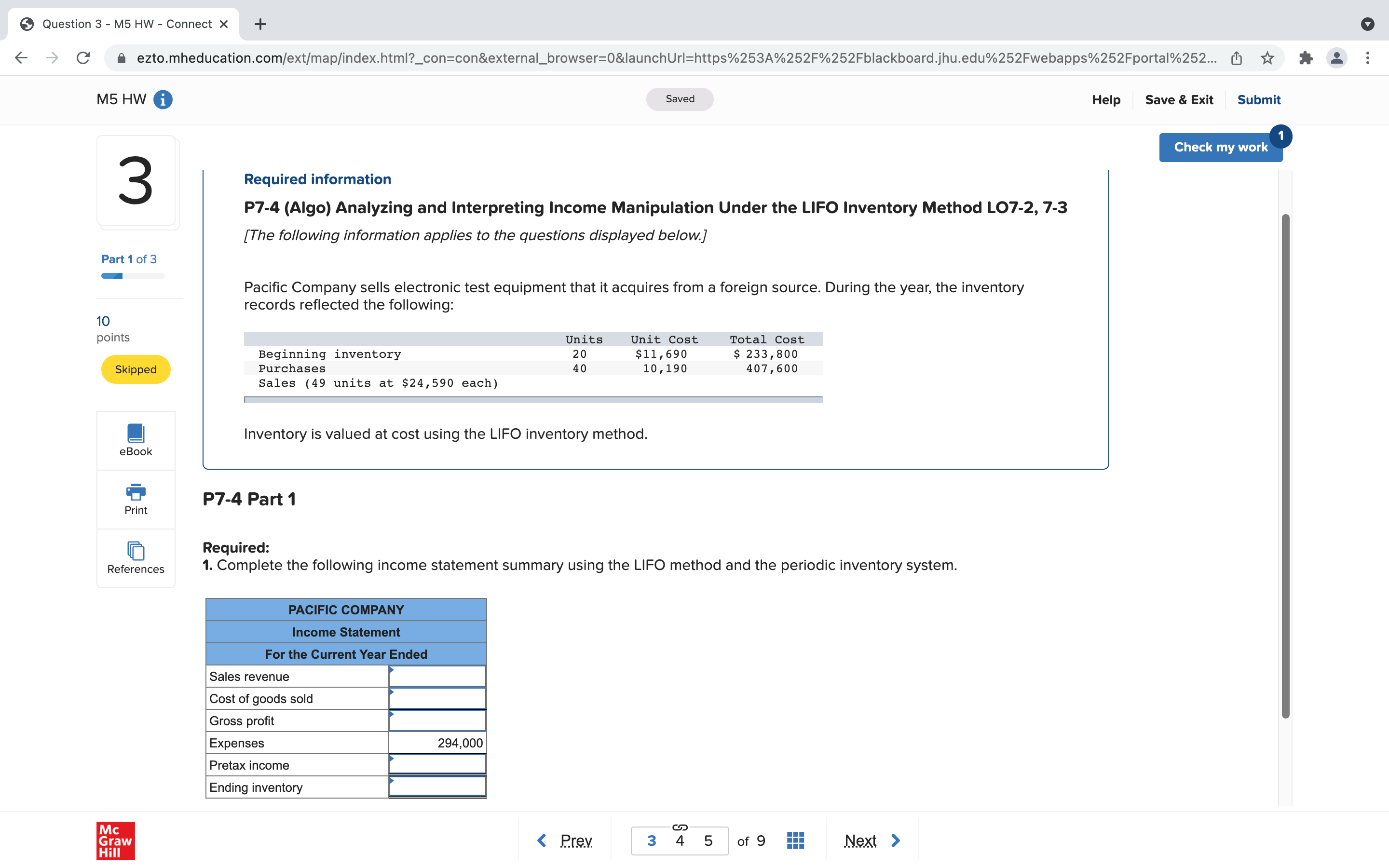 d M5 HW i Saved Help Save & Exit Submit Check my