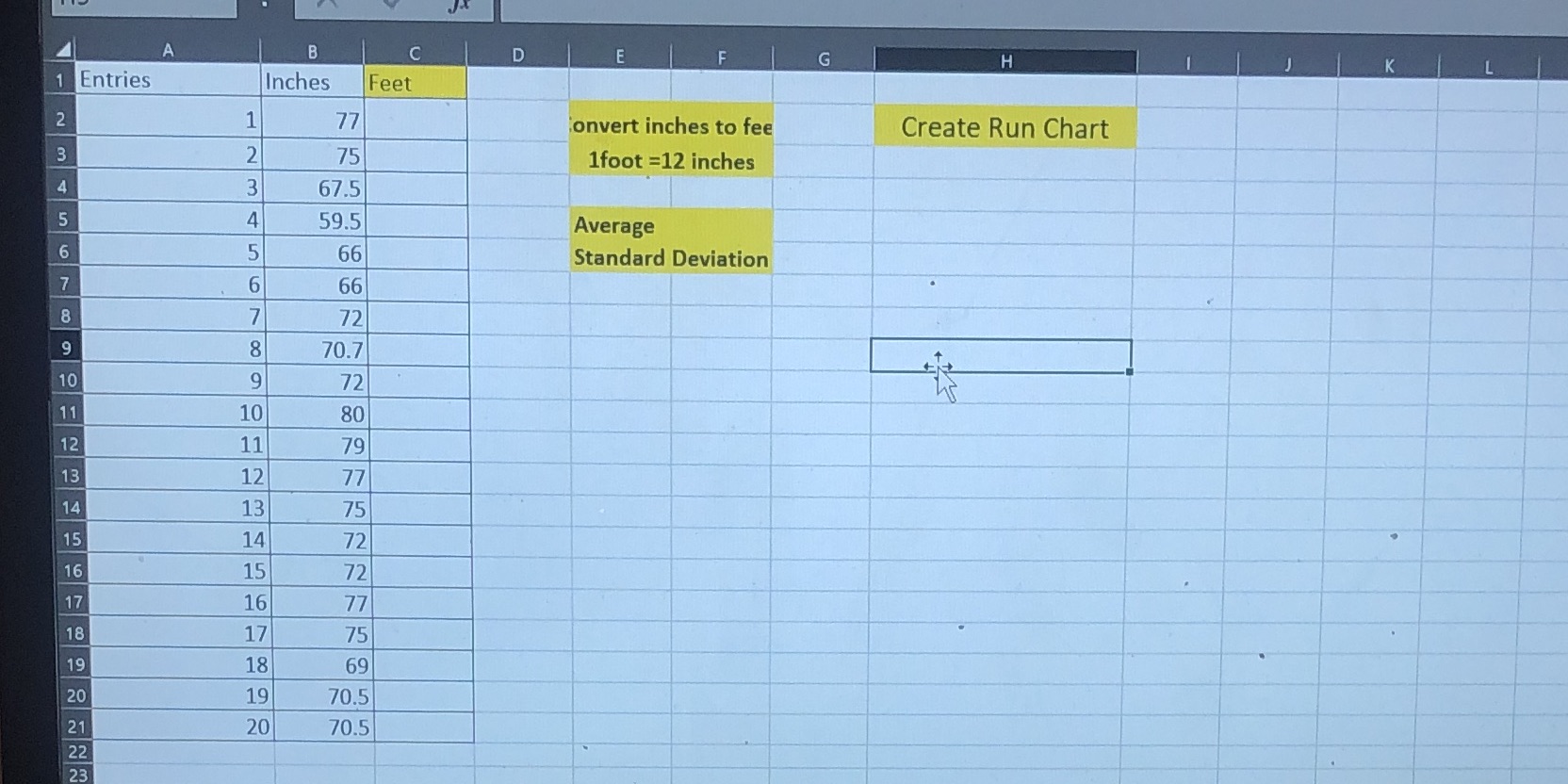 Not sure how to create the run chart A B C D