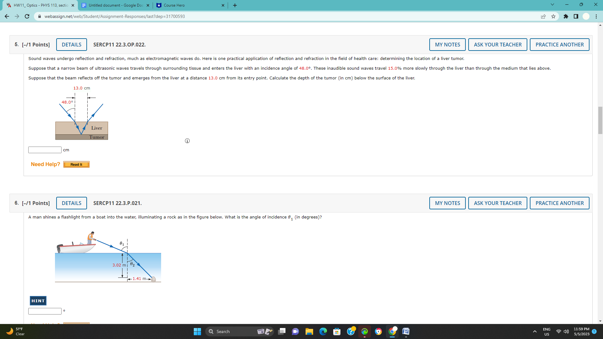 VA HW11_ Optics - PHYS 113, section X Untitled document -
