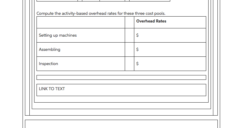 bottom to top! Compute the activity-based overhead rates for these three cost