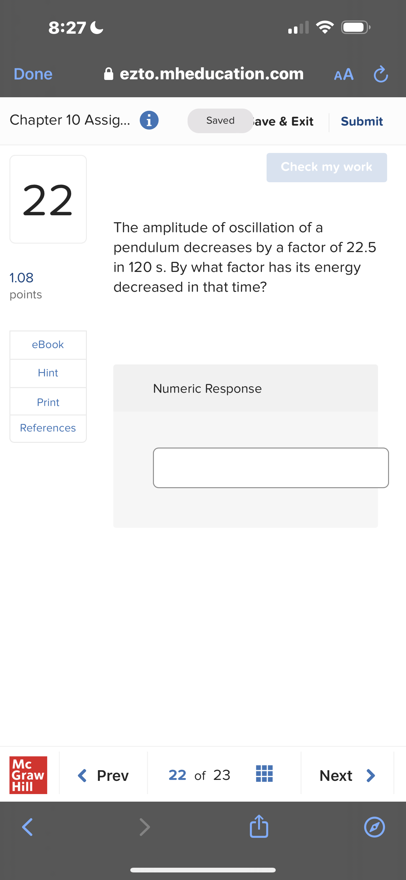 1.24 does its energy decrease in ten cycles? points % eBook Hint