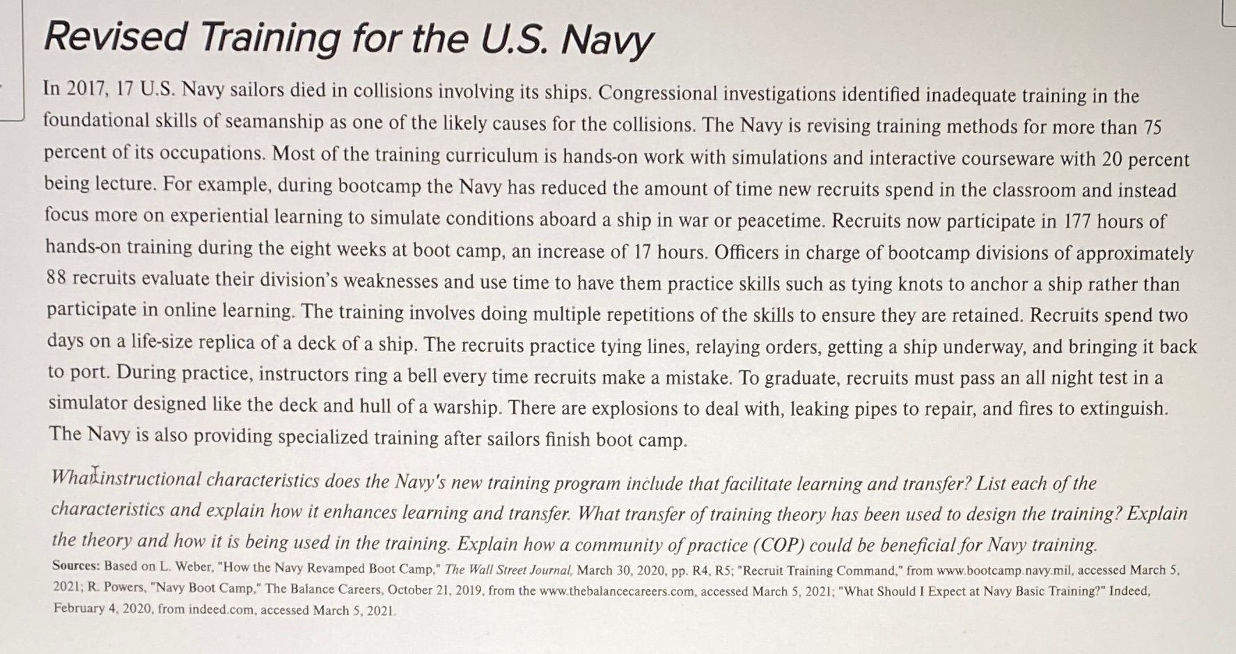 Needs one page for those questions Revised Training for the US. Navy