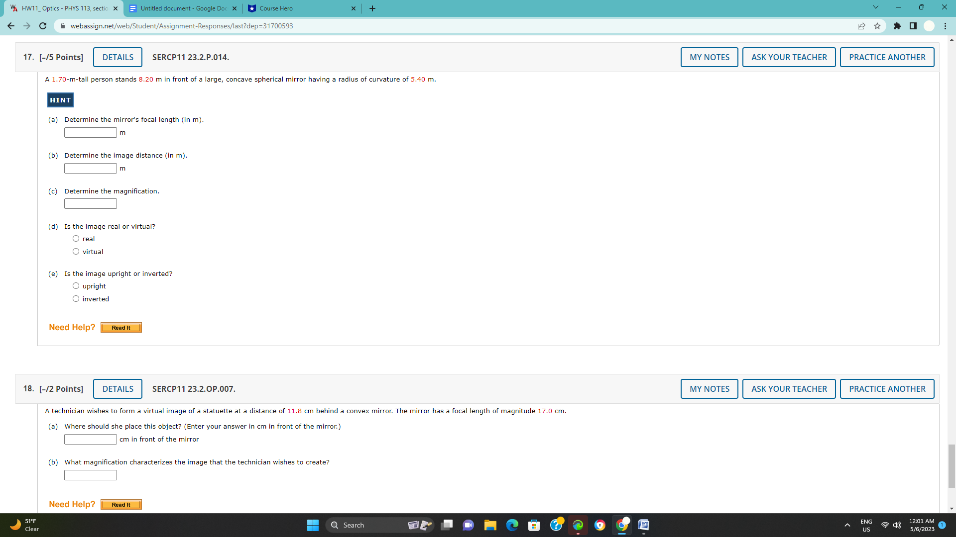 Google Doc X * Course Hero x + V - X ->
