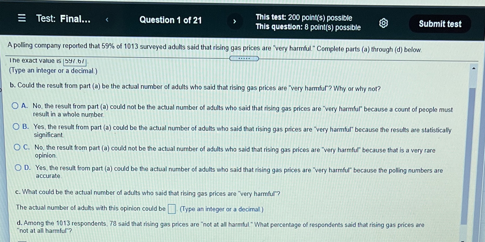 Test: Final... Question 1 of 21 This test: 200 point(s) possible This