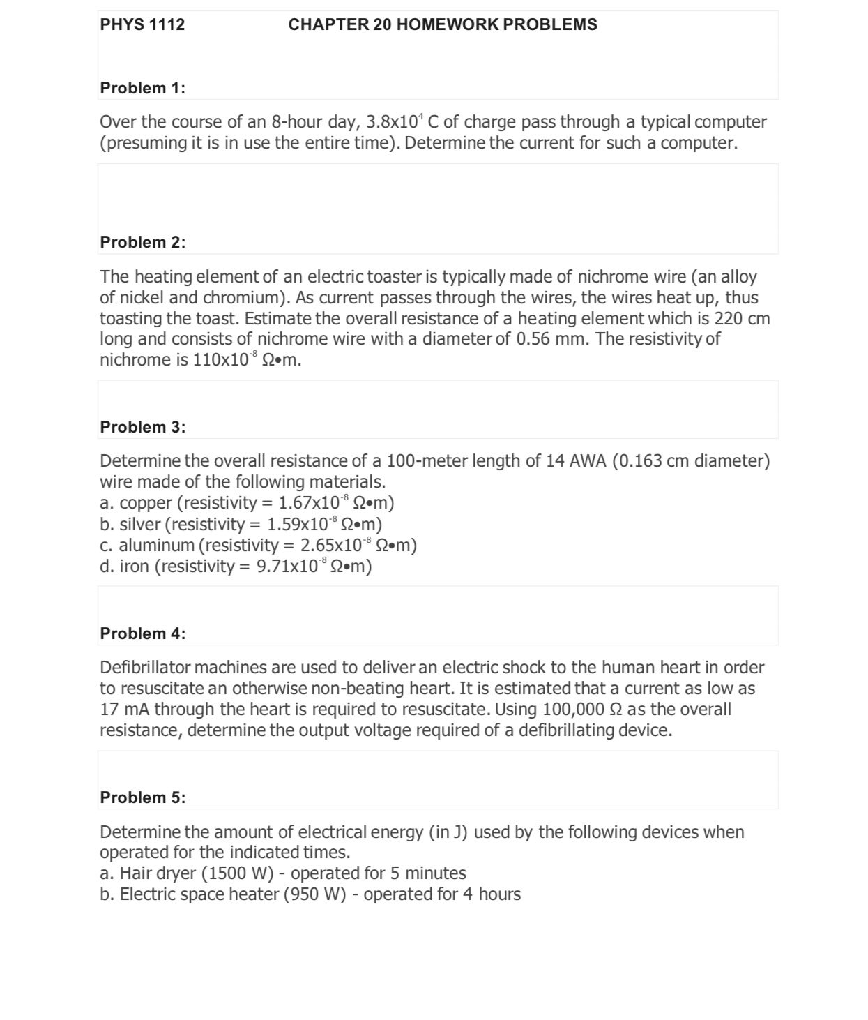  PHYS 1112 CHAPTER 20 HOMEWORK PROBLEMS Problem 1: Over the course