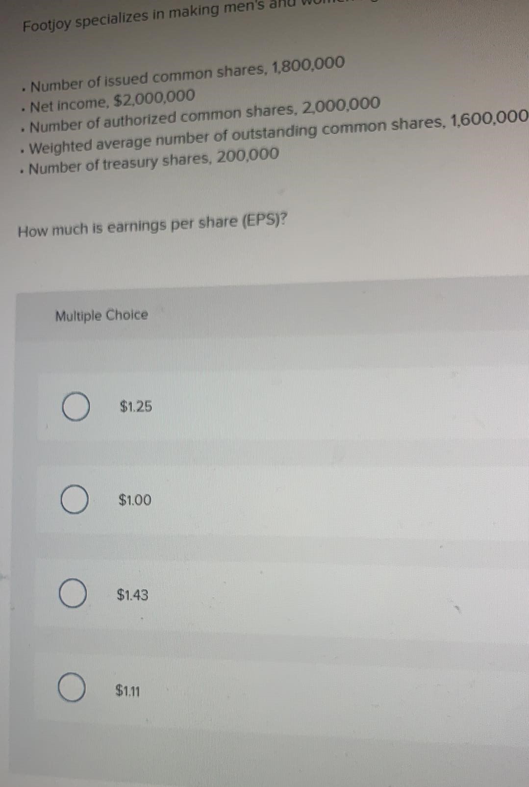 in making men's and w . Number of issued common shares, 1,800,000