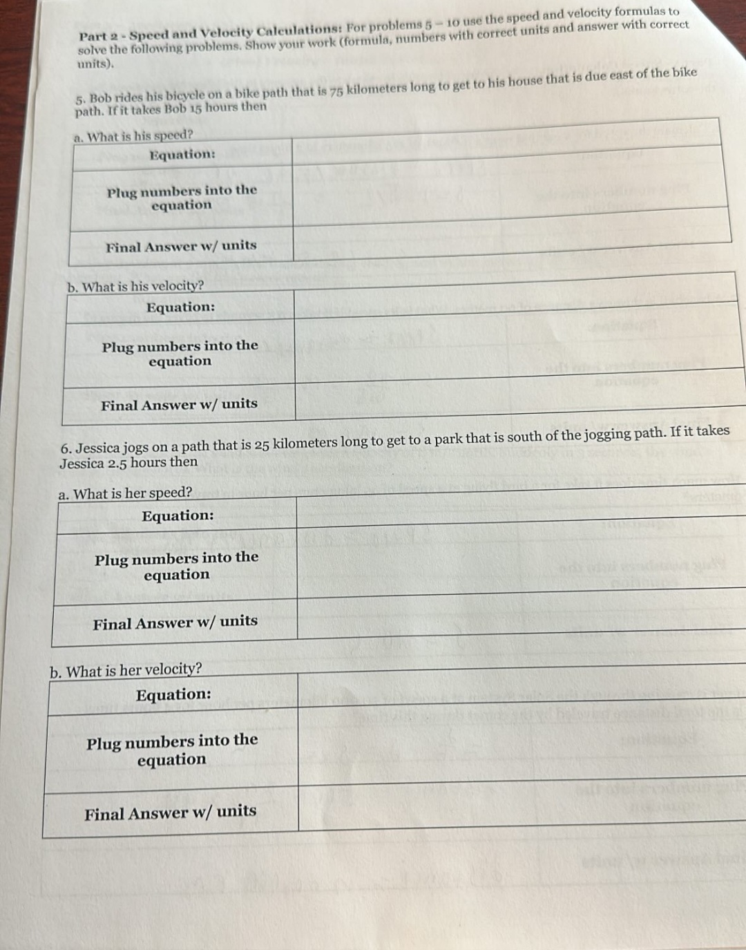 10 use the speed and velocity formulas to solve the following problems.