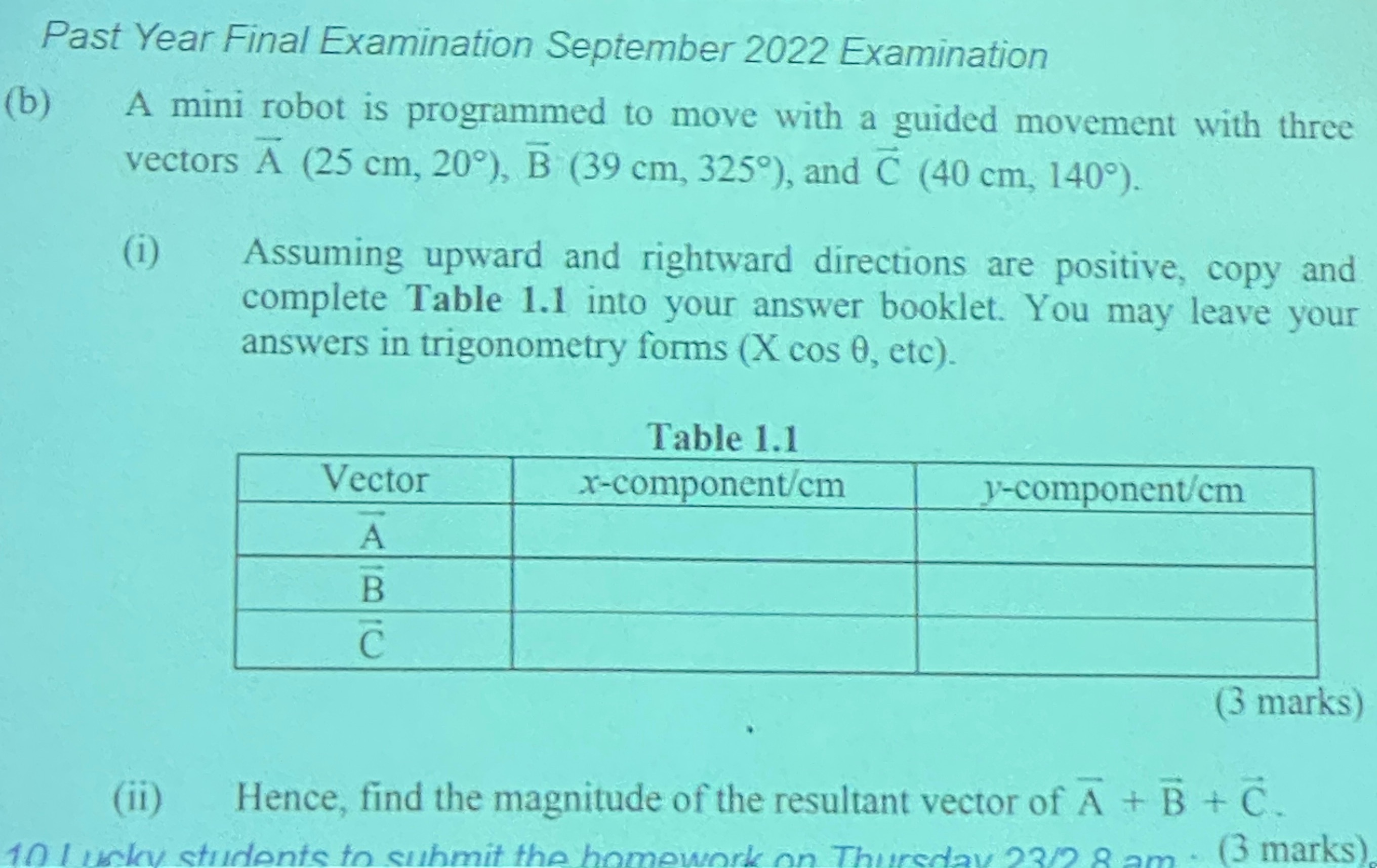  Past Year Final Examination September 2022 Examination ( b ) A